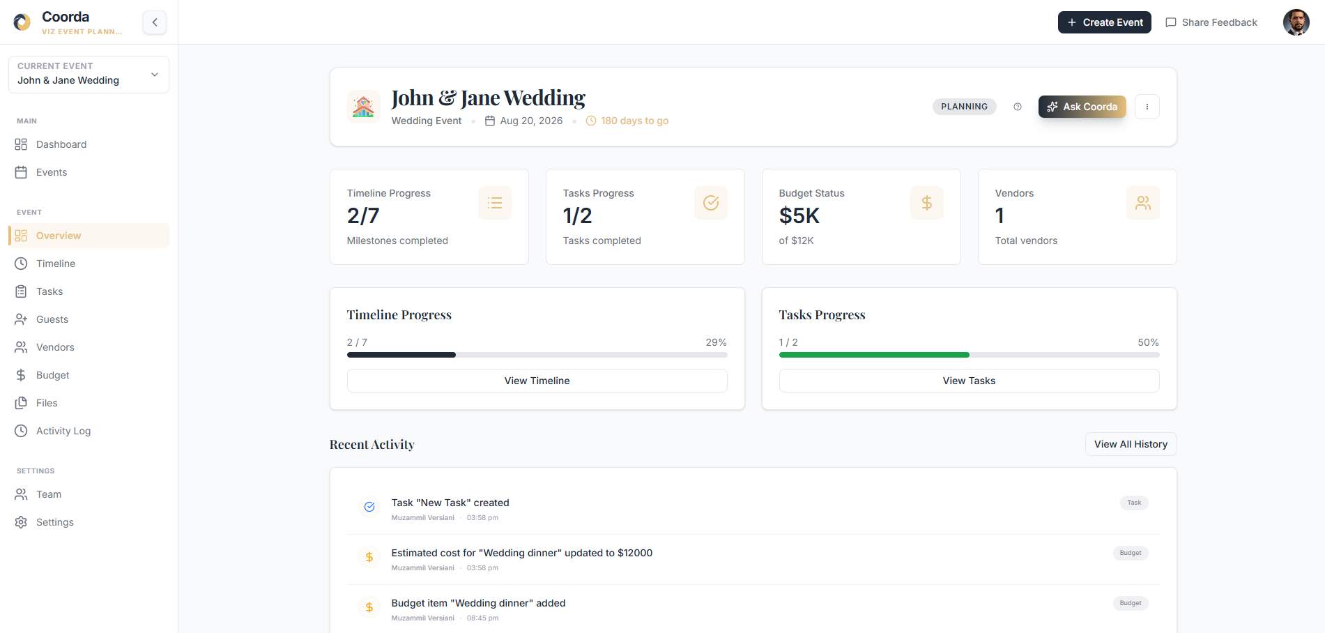 Coorda Dashboard Preview